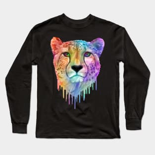 Rainbow Drip Cheetah Print Long Sleeve T-Shirt